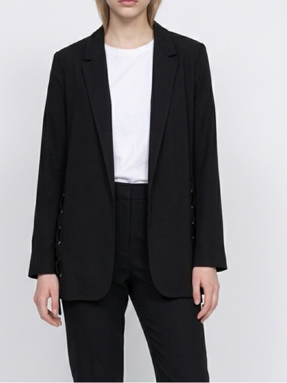 Women's Black Blazer with Lace-Up Detail